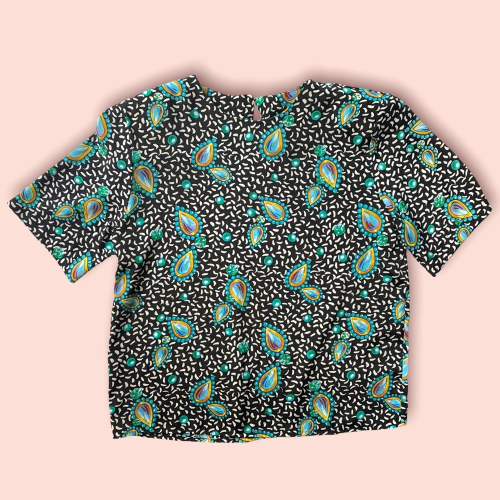 VTG 1990s Black Diamond Gem Print Blouse